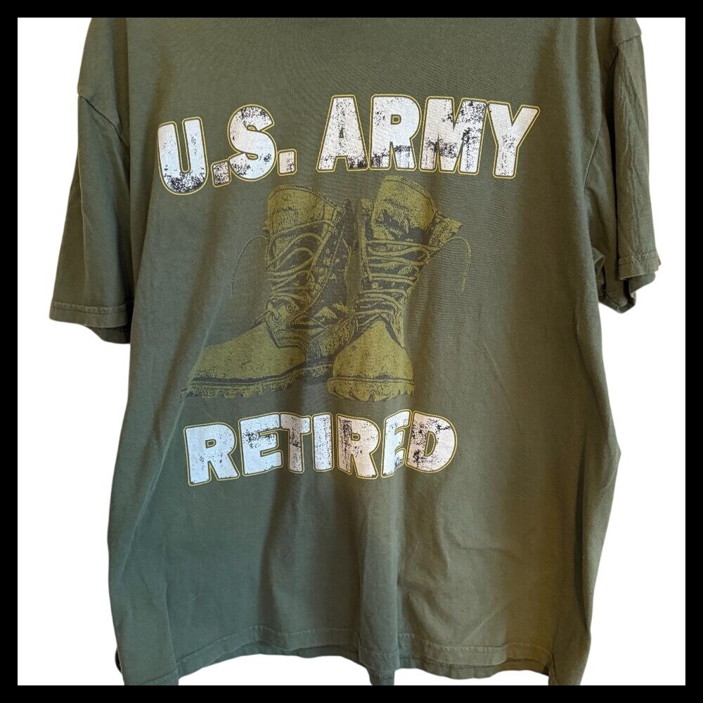 U.S. Army Retired Boots Graphic Olive Green T-Shirt Mens XL